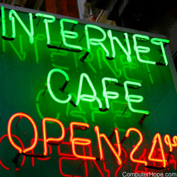 Internet cafe sign.
