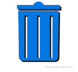 Illustrated trash can on red background.