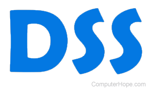 DSS in white lettering on black background.