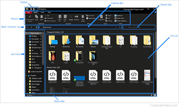 Sections of File Explorer