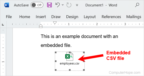 Microsoft Word document with an embedded CSV file.