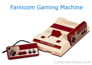 Famicom gaming console with controllers.