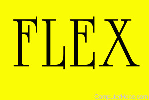 Black flex word on yellow background.
