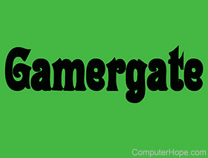 Black gamergate word on green background.