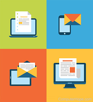 Illustration of graymail on a computer, laptop, smartphone, and tablet.
