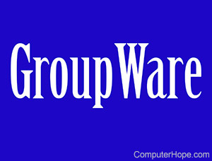 White GroupWare word on blue background.