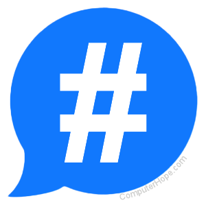 Hashtag in a blue text bubble.