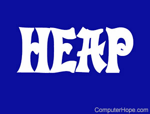 Heap in white lettering on blue background.
