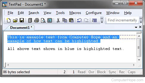 Highlighted text in a TextPad document.