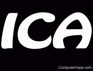 ICA in white lettering on black background.