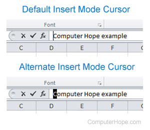 Default and alternative insert modes in Excel.