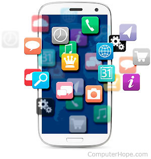 Smartphone with app icons.