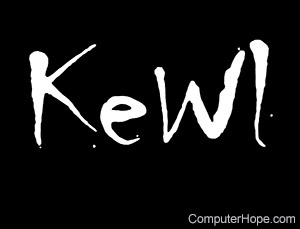 Kewl in white lettering on black background.