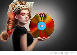 woman holding laser disc