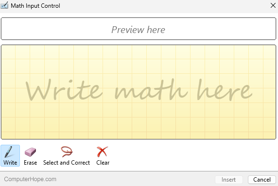 Math Input Control window