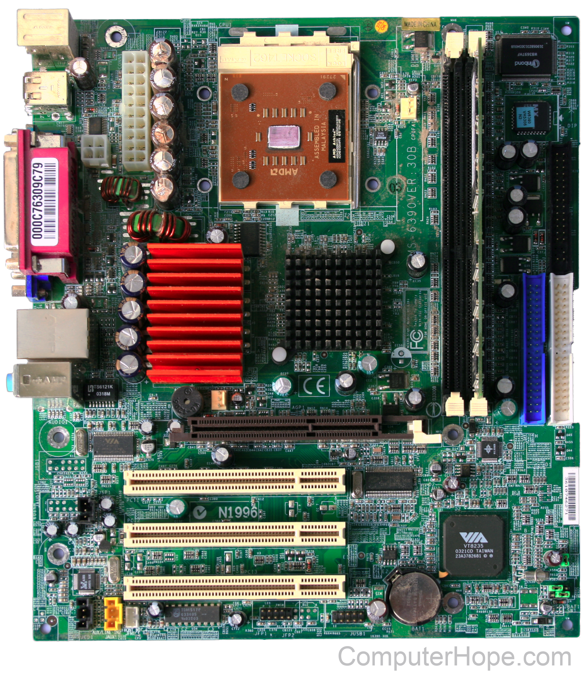 Computer motherboard with socketed processor.