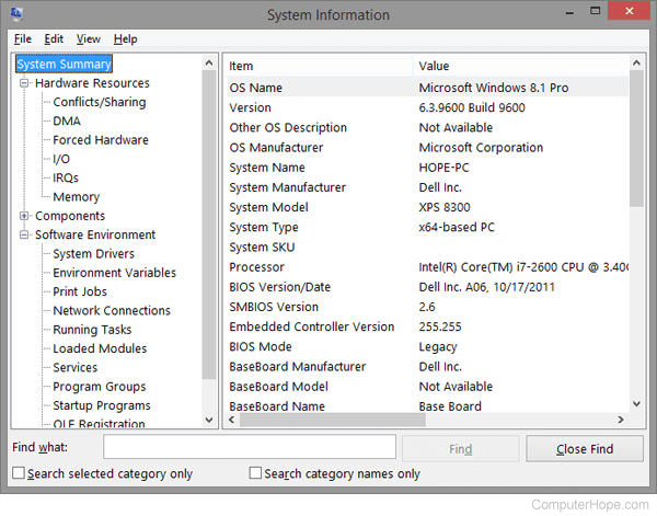 System Information in Windows