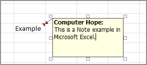Note in Excel