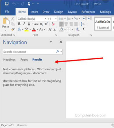 Navigation Pane in Microsoft Word