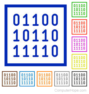 Multiple squares with 0's and 1's inside to represent binary code.
