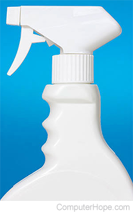 White spray nozzle on a white bottle.