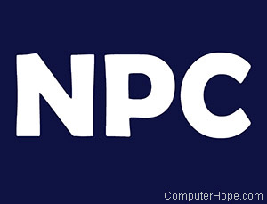 NPC in white lettering on dark navy blue background.