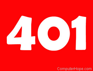 401 in white lettering on red background.