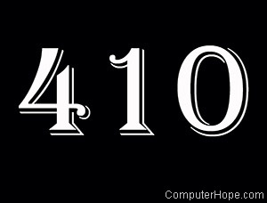 410 in white lettering on black background.