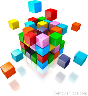 Multiple colored cubes arranged into a larger cube shape.