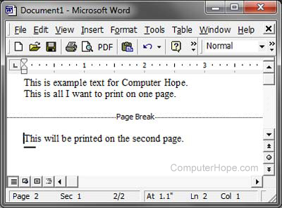 Page break in Microsoft Word.