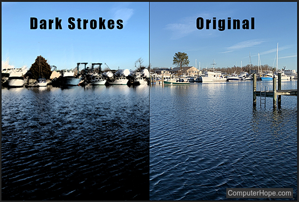 Dark Strokes filter in Adobe Photoshop.