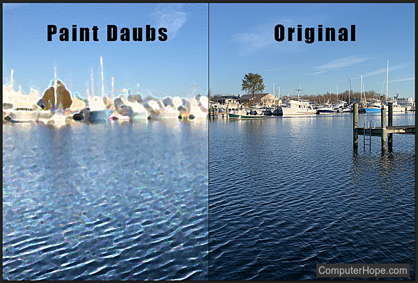 Paint Daubs filter example in Adobe Photoshop.