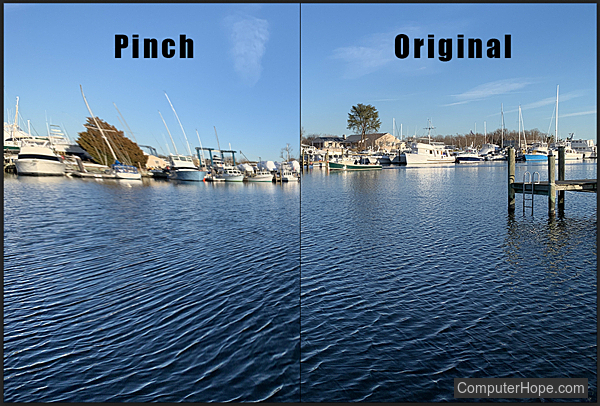 Pinch filter example in Adobe Photoshop.