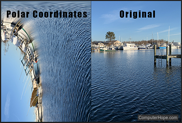 Polar Coordinates Polar to Rectangular example in Adobe Photoshop.