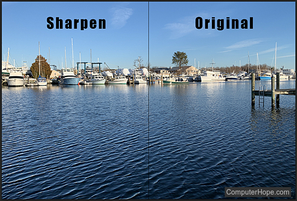 Sharpen filter example in Adobe Photoshop.