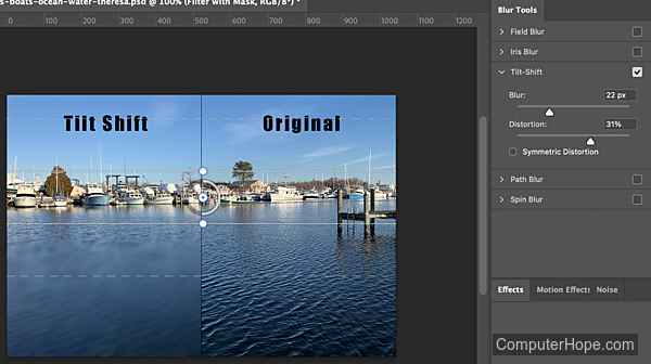 Tilt Shift filter in Adobe Photoshop.
