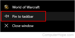 Windows Pin to taskbar feature.
