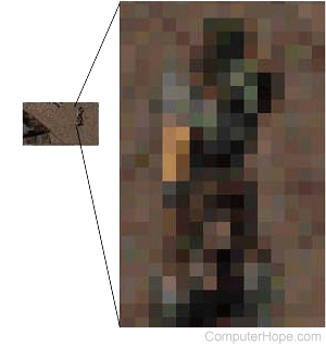 Enlarged section of picture showing pixels