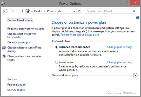 Windows 7 and 8 Power Options