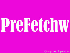 Prefetchw in white lettering on pink background.