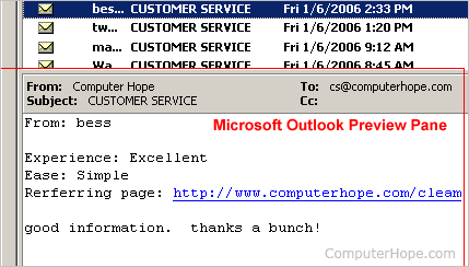 Microsoft Outlook Preview pane