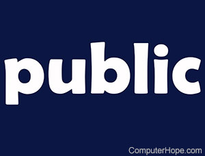 public in white lettering on navy blue background.