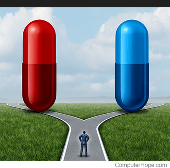 Choice between a red pill and blue pill.