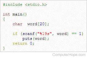 Example of programming code using scanf.