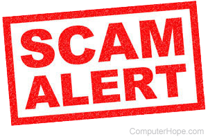 Scam Alert in red lettering surrounded by a red rectangle.