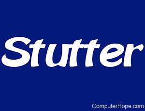 Stutter in white lettering on navy blue background.
