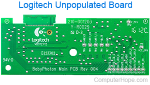 Unpopulated Logitech Printed Circuit Board.