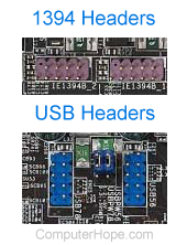 1394 headers and USB headers on motherboard