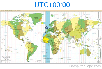 World map showing the UTC±00:00 time zone.