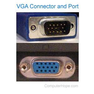 VGA (video graphics array) connector and VGA port.